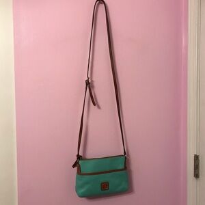 Dooney & Bourke teal Pebble Grain Leather Letter Carrier crossbody Bag